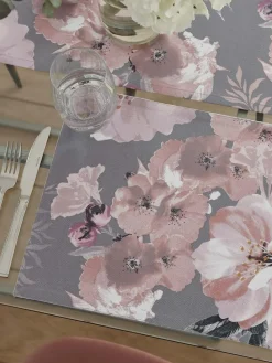 Discount Catherine Lansfield Set of 2 Grey Dramatic Floral Wipeable 100% Cotton Placemats