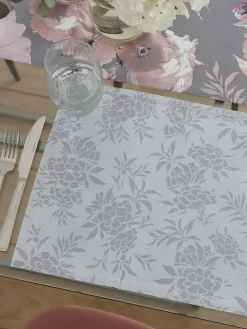 Discount Catherine Lansfield Set of 2 Grey Dramatic Floral Wipeable 100% Cotton Placemats
