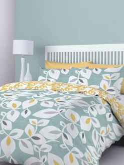 Outlet Catherine Lansfield Teal Blue Inga Leaf Duvet Cover and Pillowcase Set