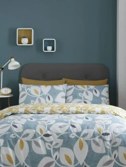 Outlet Catherine Lansfield Teal Blue Inga Leaf Duvet Cover and Pillowcase Set
