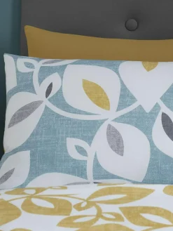 Outlet Catherine Lansfield Teal Blue Inga Leaf Duvet Cover and Pillowcase Set