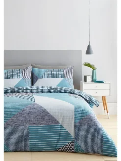 Outlet Catherine Lansfield Teal Blue Larsson Geo Duvet Cover and Pillowcase Set