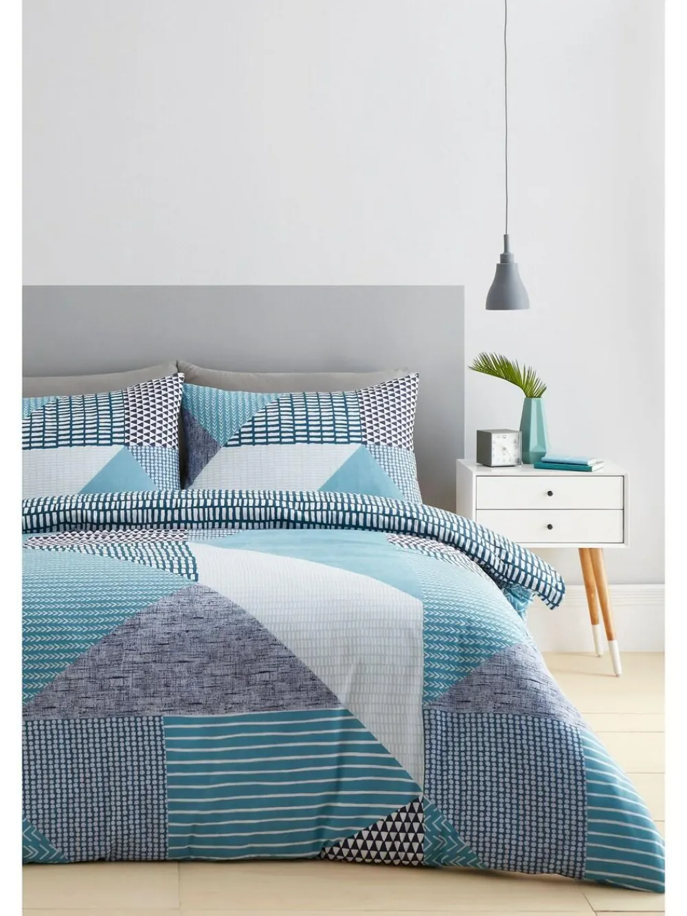Outlet Catherine Lansfield Teal Blue Larsson Geo Duvet Cover and Pillowcase Set