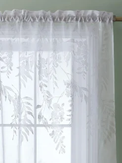 Discount Catherine Lansfield White Wisteria Floral Slot Top Voile Curtain Panel