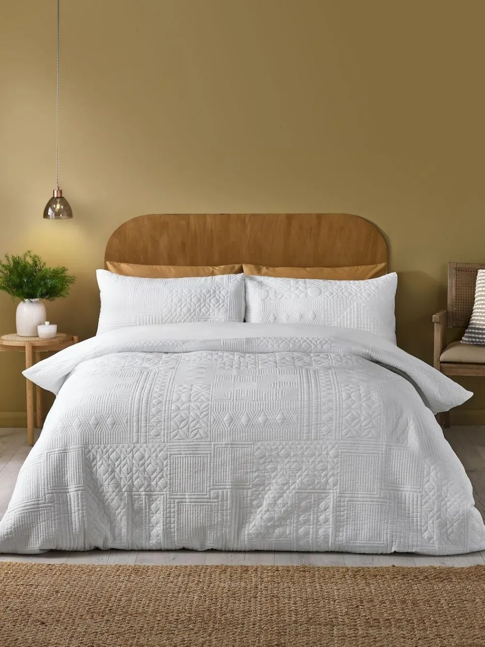 New Catherine Lansfield Folkstone Geo Duvet Cover Set White