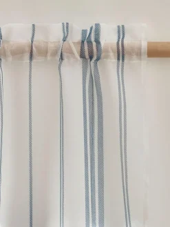 Outlet Catherine Lansfield White Harbour Stripe Slot Top Voile Curtain