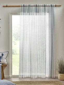 Outlet Catherine Lansfield White Harbour Stripe Slot Top Voile Curtain