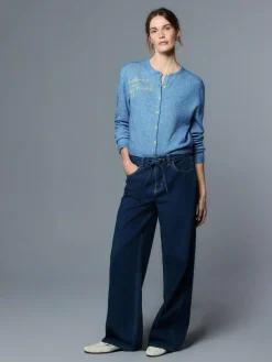 Clearance Next Chambray Blue Embellished Crew Neck Knitted Cardigan With Wool