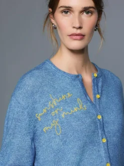 Clearance Next Chambray Blue Embellished Crew Neck Knitted Cardigan With Wool