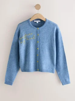 Clearance Next Chambray Blue Embellished Crew Neck Knitted Cardigan With Wool