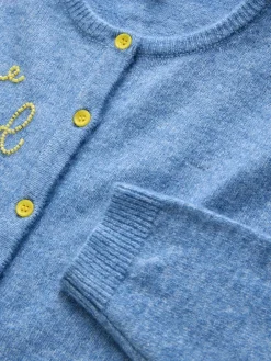 Clearance Next Chambray Blue Embellished Crew Neck Knitted Cardigan With Wool