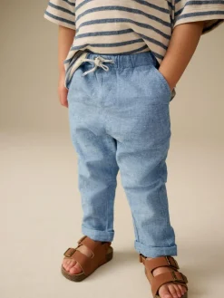 Best Next Regular Fit Linen Blend Pull on Trousers (3mths-7yrs) Chambray Blue