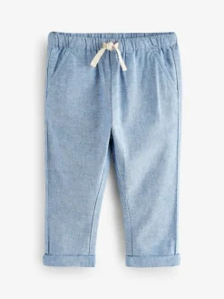 Best Next Regular Fit Linen Blend Pull on Trousers (3mths-7yrs) Chambray Blue