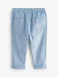 Best Next Regular Fit Linen Blend Pull on Trousers (3mths-7yrs) Chambray Blue