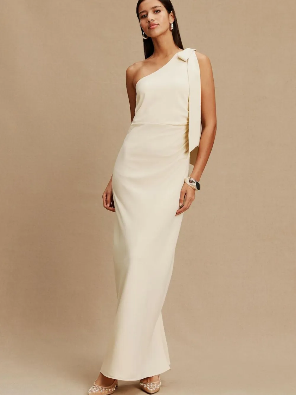 Clearance Next Champagne Bow One Shoulder Maxi Bridesmaid Dress