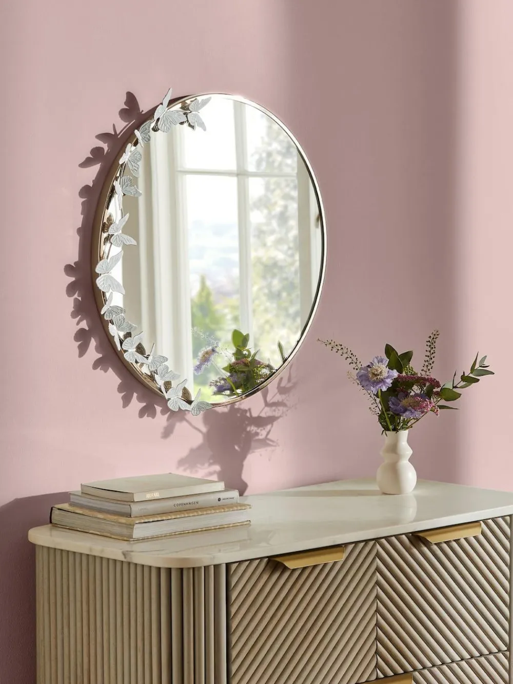 Next Champagne Gold Round Butterfly Wall Mirror