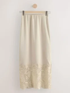 Next Satin Midi Skirt With Lace Trim^Women Skirts