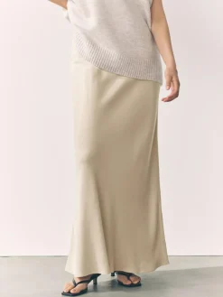 New Next Champagne Gold Satin Midi Skirt