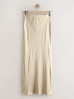 New Next Champagne Gold Satin Midi Skirt