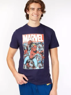 Character Blue Mens Marvel Spiderman Disney 100% Cotton Pyjamas^ Pyjamas