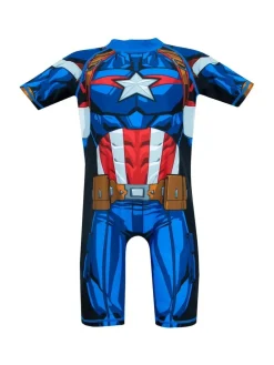 Character Blue White Marvel Avengers Captain America One Piece Swimsuit^BOY Swimwear|Swimwear