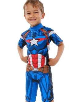 Character Blue White Marvel Avengers Captain America One Piece Swimsuit^BOY Swimwear|Swimwear