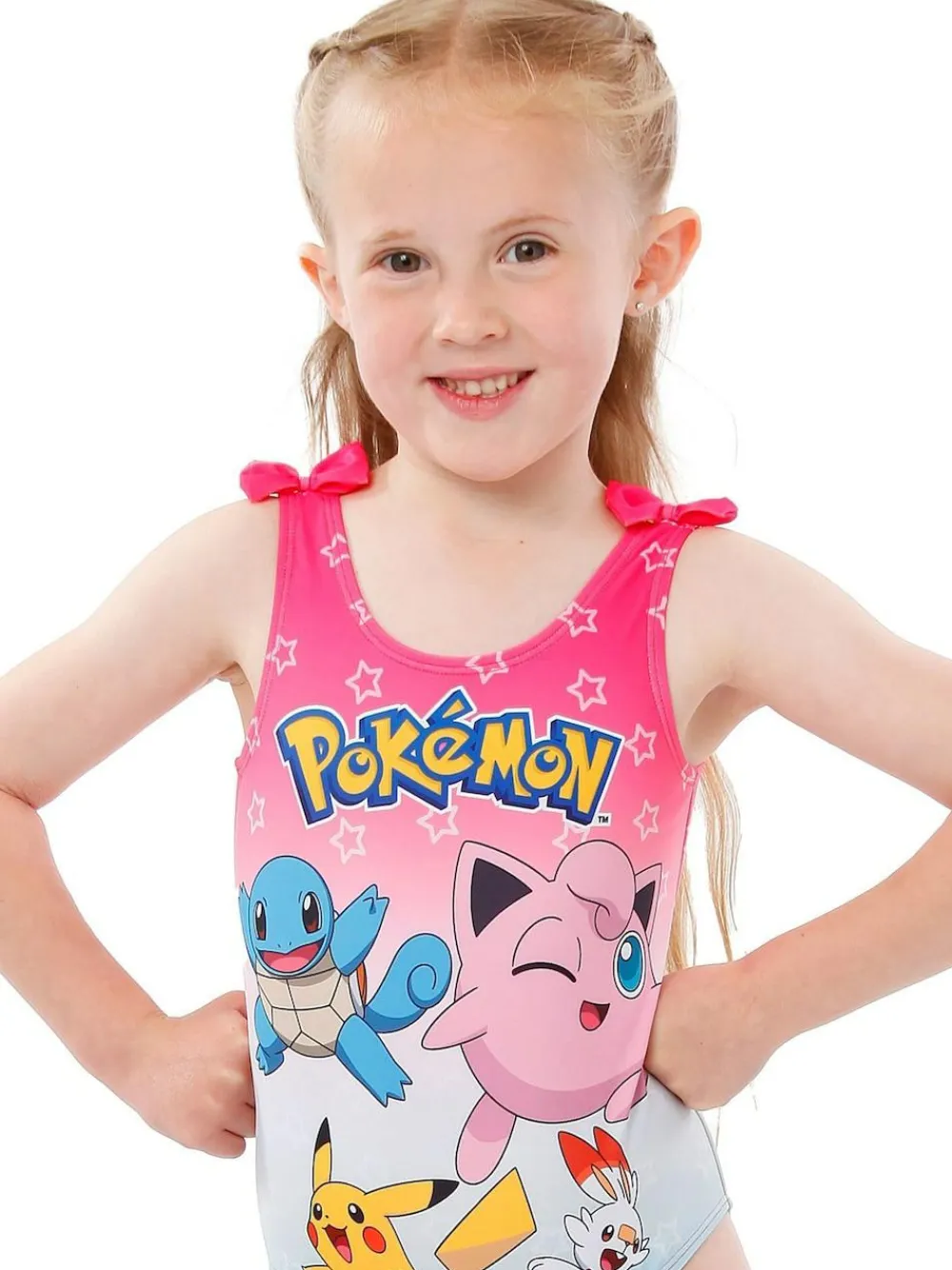 Clearance Character Pink Pokemon Girls Printed Tie Swimsuit