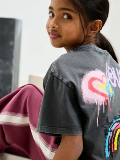 Discount Next Charcoal Graffiti Oversized Graphic Print T-Shirt (3-16yrs)