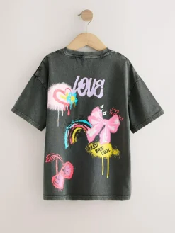 Discount Next Charcoal Graffiti Oversized Graphic Print T-Shirt (3-16yrs)