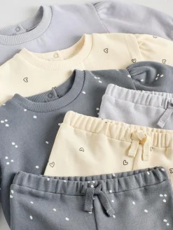 Next Charcoal Grey & Cream Baby Sweatshirt & Joggers 6 Piece Set (0mths-2yrs)^ Baby Girls|Baby Girls