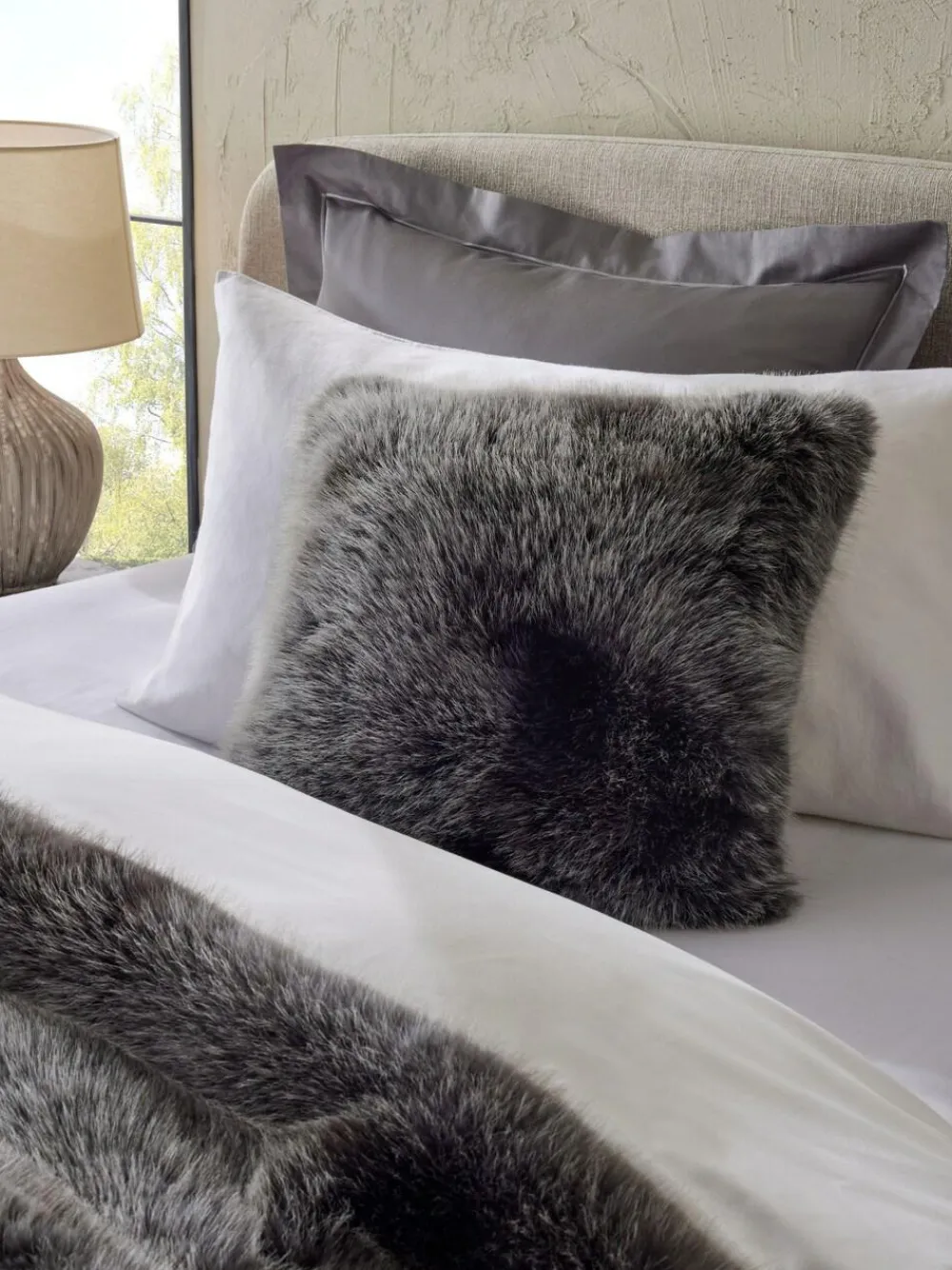 Clearance Next 43 x 43cm Loulou Faux Fur Cushion Charcoal Grey