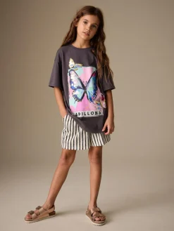 Next Charcoal Grey Butterfly Sequin Oversized T-Shirt (3-16yrs)^ Nightwear|Tops