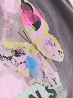 Next Charcoal Grey Butterfly Sequin Oversized T-Shirt (3-16yrs)^ Nightwear|Tops