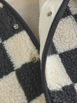 Sale Next Hooded Baby Borg Jacket (0-18mths) Charcoal Grey Checkerboard