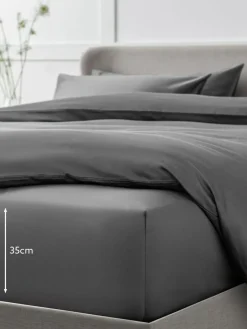 Next Charcoal Grey Collection Luxe 400 Thread Count Egyptian Deep Fitted Cotton Sateen Sheet^ Bedsheets & Pillow Cases
