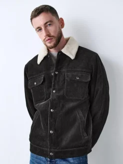 New Next Charcoal Grey Corduroy Borg Lined Trucker Jacket