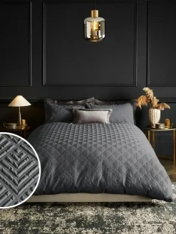 Sale Next Embossed Geometric Duvet Cover And Pillowcase Set Charcoal Grey