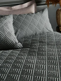 Sale Next Embossed Geometric Duvet Cover And Pillowcase Set Charcoal Grey