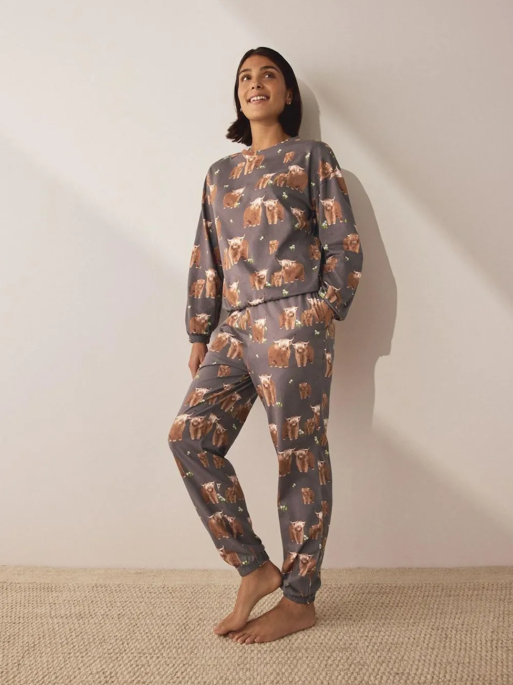 Next Charcoal Grey Hamish The Highland Cow Long Sleeve Pyjamas