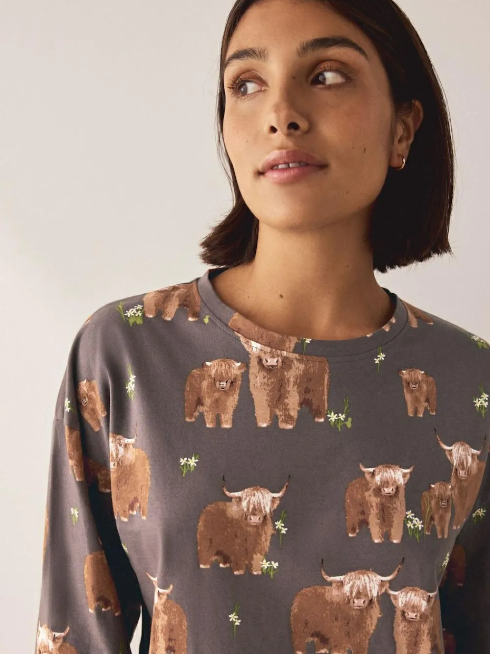 Next Charcoal Grey Hamish The Highland Cow Long Sleeve Pyjamas