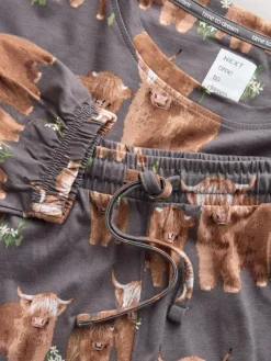 Next Charcoal Grey Hamish The Highland Cow Long Sleeve Pyjamas
