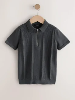 Next Charcoal Grey Knitted Zip Neck Polo Shirt (3-16yrs)^BOY Knitwear & Sweaters|Knitwear