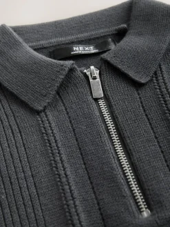 Next Charcoal Grey Knitted Zip Neck Polo Shirt (3-16yrs)^BOY Knitwear & Sweaters|Knitwear