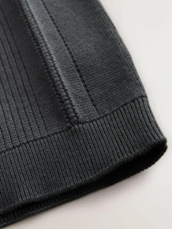 Next Charcoal Grey Knitted Zip Neck Polo Shirt (3-16yrs)^BOY Knitwear & Sweaters|Knitwear