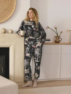 Next Charcoal Grey Leopard Long Sleeve Pyjamas^Women Pyjamas|All Night & Lounge
