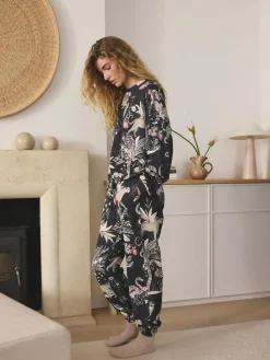 Next Charcoal Grey Leopard Long Sleeve Pyjamas^Women Pyjamas|All Night & Lounge