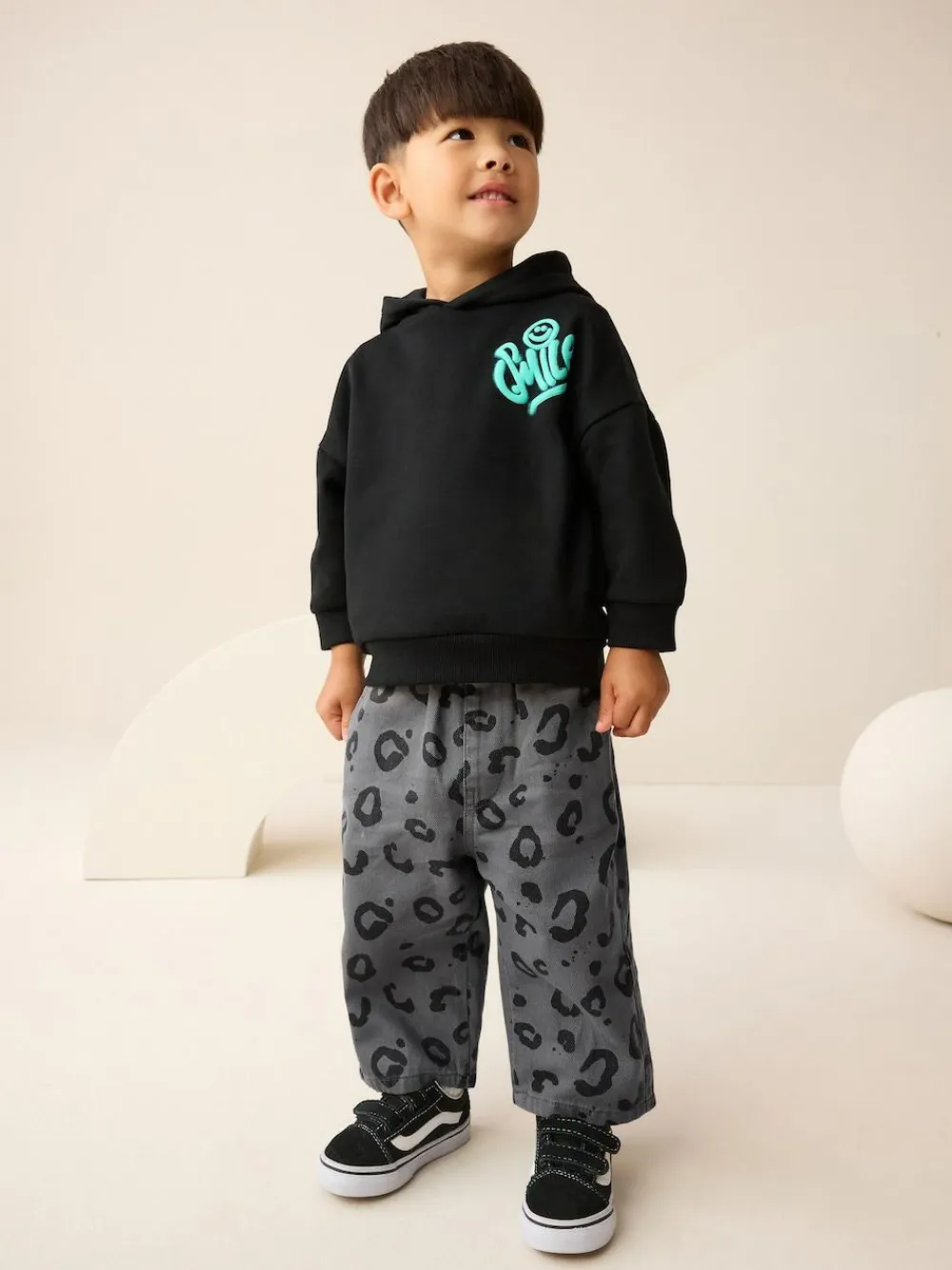 Next Charcoal Grey Leopard Print Printed Pull On Wide Trousers (3mths-7yrs)^BOY Pants & Leggings|Joggers