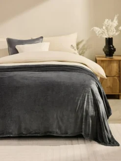 Next Charcoal Grey Plush Fleece Throw^ Cushions & Throws