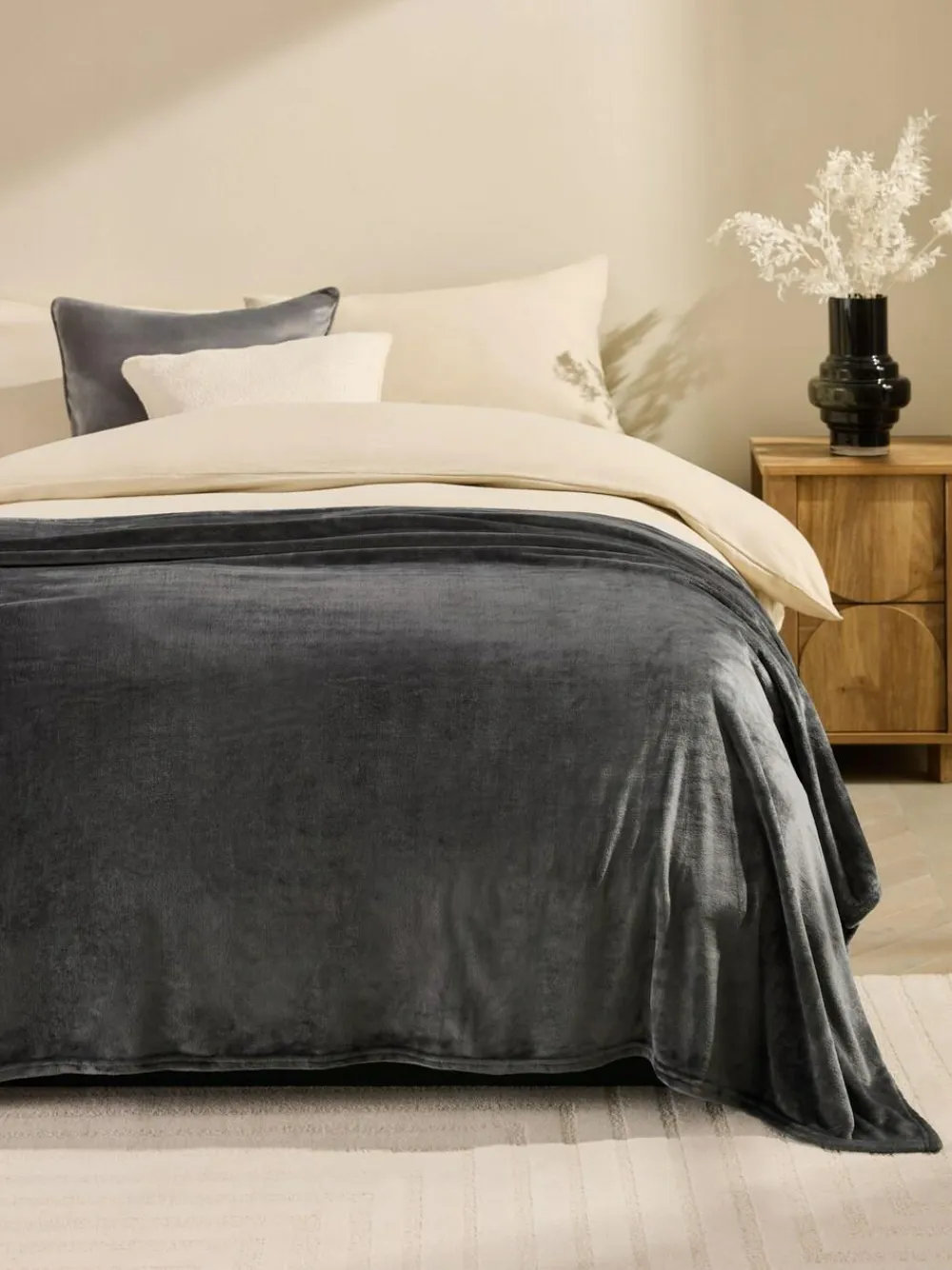 Next Charcoal Grey Plush Fleece Throw^ Cushions & Throws