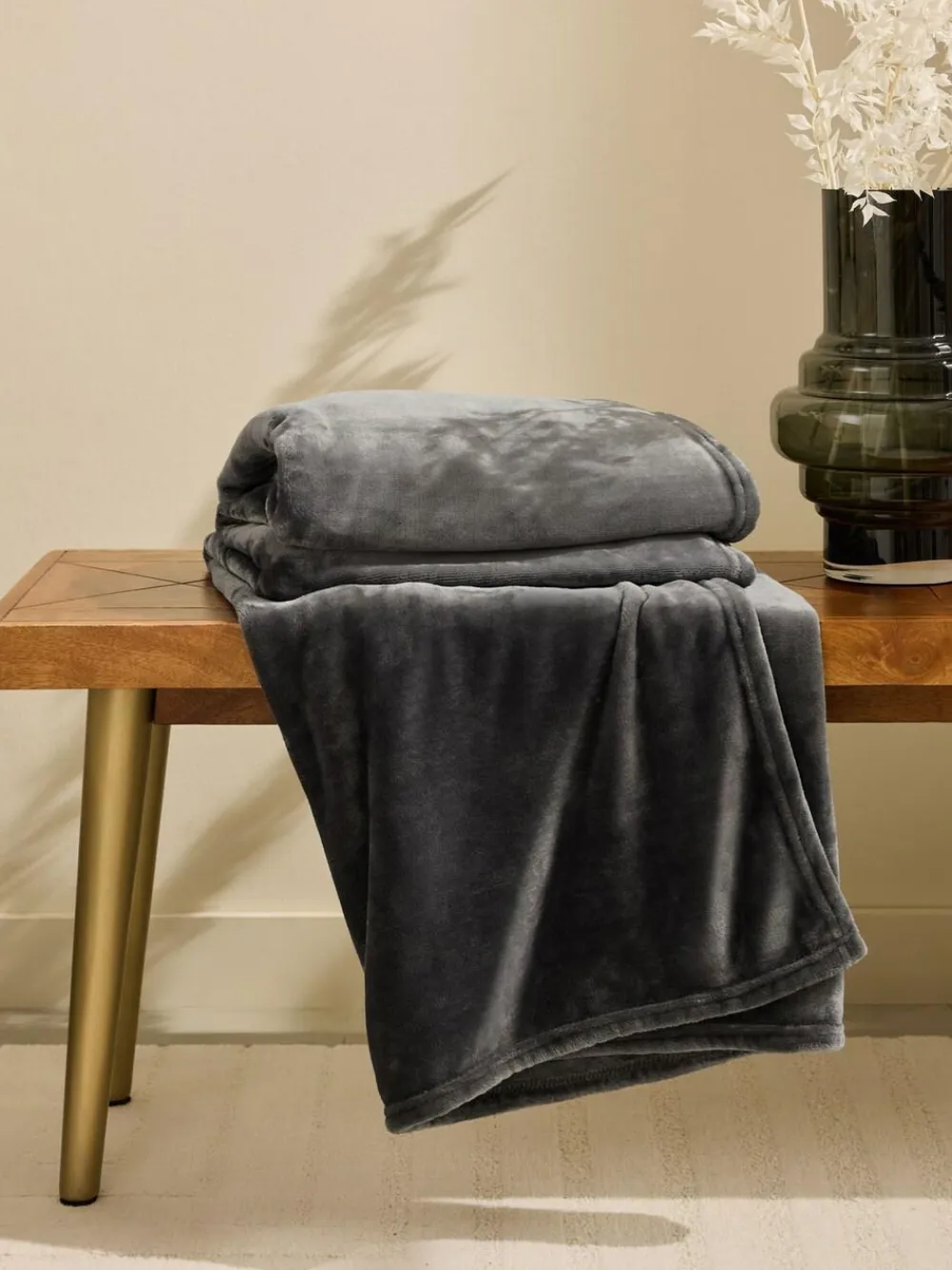 Next Charcoal Grey Plush Fleece Throw^ Cushions & Throws